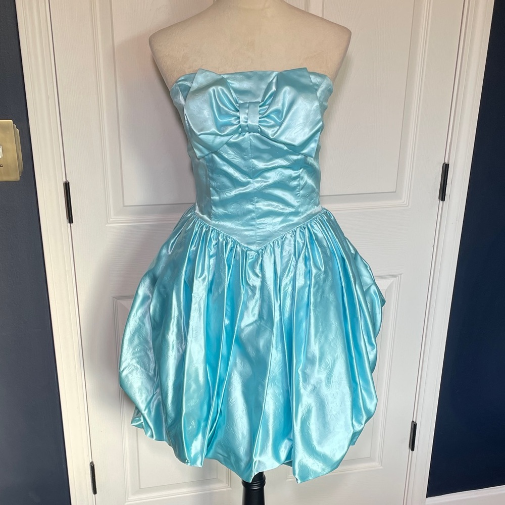 Strapless Blue Satin Dress